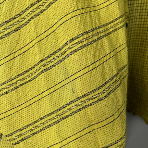 Ali Miles Wearable Art Asymmetric Tunic Citron 2X Crinkle Striped Button Blouse - Picture 13 of 13